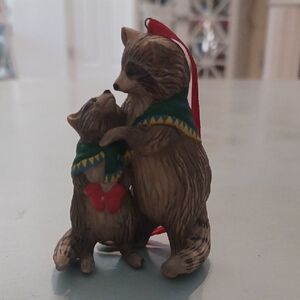 Vintage Hallmark Raccoon Ornament with Green and Red Details